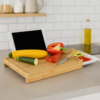 Tabla de cortar de bambú con bandeja deslizante y soporte para tablet - Style Home Shop