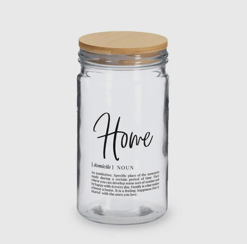 Tarro de vidrio “Home” con tapa de bambú – 1000 ml - Style Home Shop